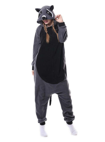GRAY RACCOON PANDA ONESIE PAJAMA ANIMAL SLEEPWEAR