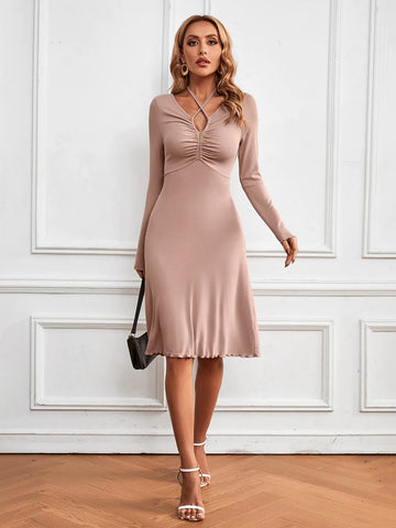 V-NECK LONG SLEEVE DRESS