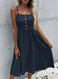 BUTTON SLING SLEEVELESS A-LINE DRESS