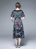 PRINTED LOTUS LEAF SLEEVES DRESS