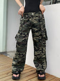 CONTRAST CAMOUFLAGE PANTS POCKET RETRO BIB PANTS