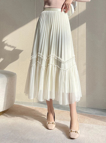 PLEATED CORRUGATED SPLICED GAUZE SKIRT