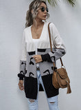 LEOPARD PRINT STITCHING CARDIGAN CONTRAST SWEATER