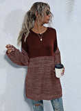 KNITTED COLOR MATCHING ROUND NECK LOOSE SWEATER