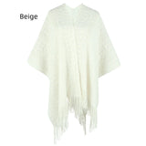 CROCHETED KNITTED FRINGED CLOAK SHAWL