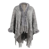 FRINGE SHAWL FUR COLLAR CARDIGAN COAT