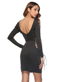 BLACK LONG SLEEVE SHORT DRESS