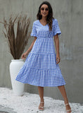 SUMMER PLAID PRINT SHORT SLEEVE DRESS