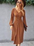 A-LINE V-NECK LONG SLEEVE DRESS