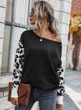 FASHION CONTRAST STITCHING LEOPARD SWEATER