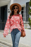 LEOPARD PRINT STITCHING CREW NECK PULLOVER SWEATER