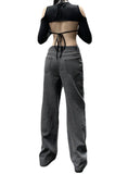 STAR PATCH STITCHING HIGH WAIST JEANS
