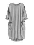 Womens Dresses Pocket Loose Dress Ladies Crew Neck