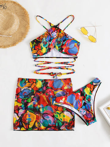 SPLIT STRAP COLORFUL SEXY BIKINI