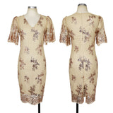 DEEP V-NECK BUBBLE SHORT SLEEVE SEQUINED DRESS