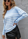 BUTTON-THREADED CUFF STRIPED SWEATER