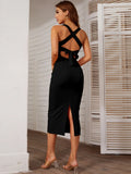 SOLID COLOR SLIM SLING SLIT DRESS