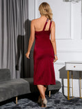 SLEEVELESS OPENWORK PLEATED SLIT SEQUIN DRESS