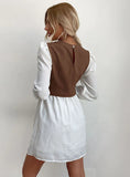 ROUND NECK BUBBLE SLEEVE STITCHING SHIRT DRESS