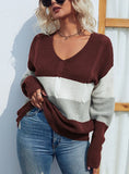 CONTRASTING TWIST PULLOVER V-NECK SWEATER