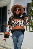 HIGH COLLARED LEOPARD PRINT LANTERN SLEEVE SWEATER