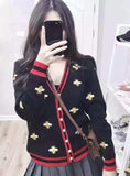BEE EMBROIDERY CARDIGAN LONG SLEEVE BUTTON KNITTED SWEATERS