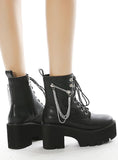 FRONT ZIPPER BRITISH STYLE THICK HEEL PLATFORM BOOTIES