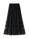 HIGH WAIST LACE STITCHING FEMALE PLEATED SKIRT