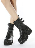 RIVET THICK-SOLED MOTORCYCLE MARTIN BOOTS