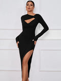SLIM FIT SEXY SPLIT LONG SLEEVE DRESS
