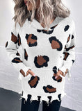 LEOPARD PRINT HOODED HOLES SWEATER