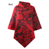 SIDE LAPEL PRINT CAPE SHAWL SWEATER COAT