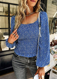 SQUARE NECK LONG SLEEVE PRINT SHIRT