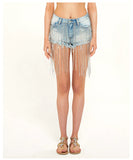 LONG TASSEL HIGH WAIST DRILL CHAIN DENIM SHORTS