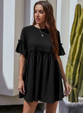 CREW NECK SHORT SLEEVE WOODEN EAR DRESS