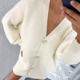 V NECK KNITTED SWEATER CARDIGAN WOMEN