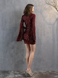 V-NECK SEQUINS SHORT SLEEVE PARTY DRESS