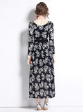 BLACK WOMEN LACE LONG SLEEVE DRESS