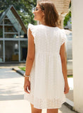 OUT V NECK BUTTERFLY SLEEVE HOLLOW LACE DRESS
