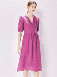 V-NECK OPENWORK LACE DRESS