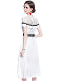 WHITE LACE WAIST SLIM PLEATS DRESS