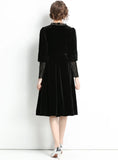 RETRO BUBBLE SLEEVE LACE VELVET DRESS