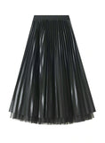 NAIL BEAD STITCHING MESH PLEATED SKIRT