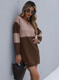 TURTLENECK NECK LOOSE KNIT STITCHING SWEATER DRESS
