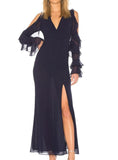 HOLLOW OUT SPLIT SIDE BUTTERFLY SLEEVE COLD SHOULDER