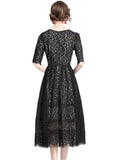 V-NECK SHORT SLEEVE LACE DRESS