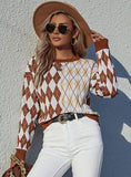 LONG-SLEEVED PULLOVER RHOMBUS SWEATER