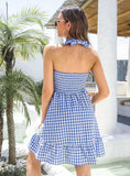 PLAID HALTER HOLIDAY FLOUNCE DRESS