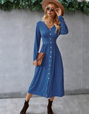 WAIST STRETCH LONG SLEEVE DRESS