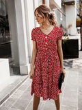 WOMEN V-NECK SHORT PRINT DRESS